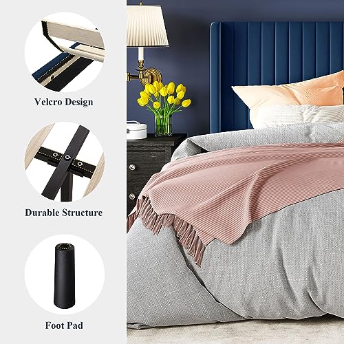 Allewie Queen Size Velvet Bed Frame/Vertical Channel Tufted Wingback Headboard/Upholstered Platform Bed/Strong Wooden Slats/No Box Spring Needed/Easy Assembly/Dark Blue - color: Blue, size: Queen