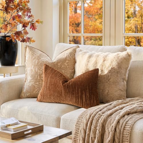 Foindtower Pack of 2 Slubby Textured Chenille Throw Decorative Pillow Covers Lumbar Accent Solid Cushion Cover Fall Neutral Farmhouse Pillowcase for Couch Sofa Bed Living Room 12x20 Inch,Autumn Orange - color: Burnt Orange, size: 20" x 12" (Pack of 2)