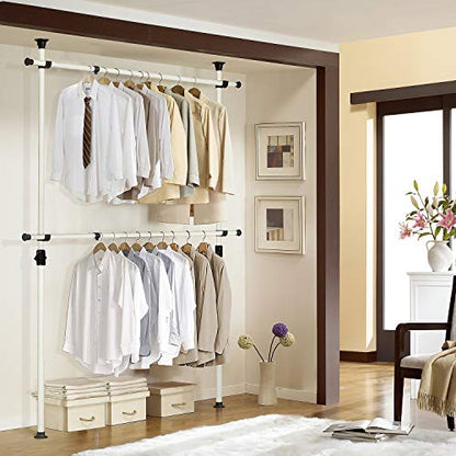 PRINCE HANGER Heavy Duty Adjustable Garment Rack – One Touch System for Easy Assembly, 352 LBS Load Capacity, Freestanding Metal Wardrobe Closet Rack Ivory (Width Adjustable, PHUS-0023) - color: Ivory