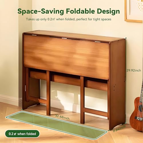Bamboo Folding Desk Mid Century Modern Desk for Home Office Bedroom Small Spaces, Brown - color: Brown, size: 21.65"D x 32.68"W x 29.92"H