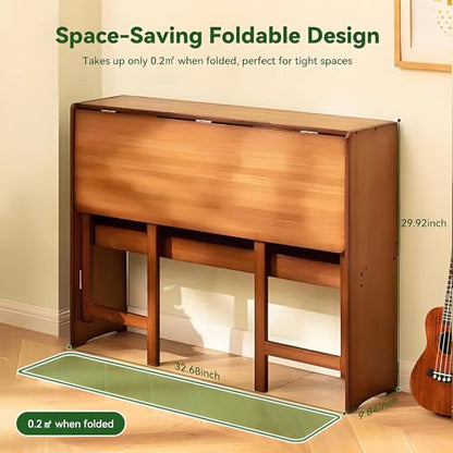 Bamboo Folding Desk Mid Century Modern Desk for Home Office Bedroom Small Spaces, Brown - color: Brown, size: 21.65"D x 32.68"W x 29.92"H