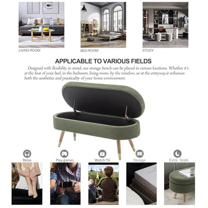 IAFIKE Oval Storage Bench 43.5" Ottoman Bench Upholstered Boucle Fabric Footrest Bench with Golden Metal Legs End of Bed for Bedroom, Living Room, Entryway,Bed Side (Dark Green) - color: Dark Green