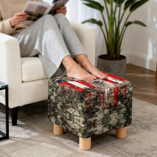 Elk Camo American Flag Print Ottoman Cover Square, Folding Storage Ottoman Slipcovers with Elastic Band, Stretch Cube Footrest Foot Stool Covers Protector - color: Elk Camo American Flag