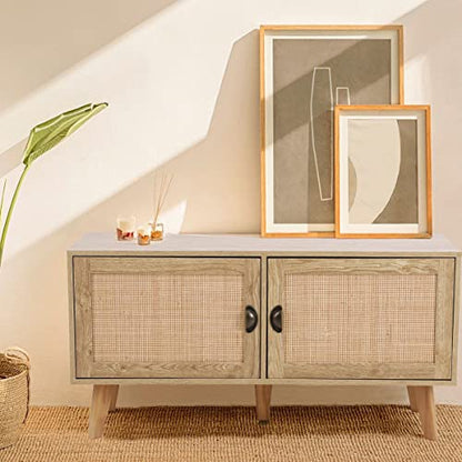 PHI VILLA Rattan Cabinet - TV Stand/Storage Cabinet with Doors, Console Table - color: Rattan-new