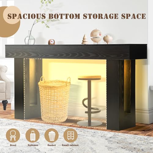 Grepatio 63 Inch Entryway Console Table, Wood Entry Way Table with LED Light, Long Console Table with USB Power Outlet, Narrow Sofa Behind Couch Tables for Entrance, Hallway, Living Room (LED Black) - color: Led Black