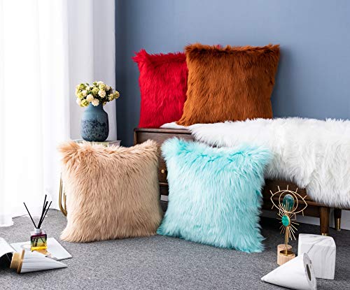 LIGICKY Luxury Series Soft Faux Fur Throw Pillow Cover Decorative Square Plush Pillow Case Cushion Cover for Couch Sofa Bed, 16" x 16" Red - color: Red, size: 16" x 16" (Pack of 1)