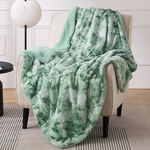Bedsure GentleSoft Sherpa Fluffy Throw Blanket - Fleece Warm and Cozy Throw for Women Gift, Plush & Fuzzy Faux Fur Christmas Blanket for Couch, Bed Decor, Tie Dye Design, Sage Green, 50x60 Inches - color: 05 - Sage Green, size: Throw (50" x 60")