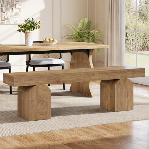 Tribesigns 59" Dining Bench for 2 to 3, Farmhouse Dining Table Bench with Arched Base, Extra Long Kitchen Seating for Living Room, Entryway (Brown) - color: Brown