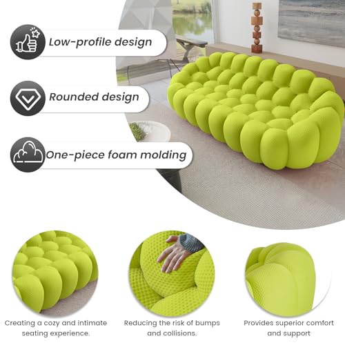Modular Sectional Sofa,Bubble Couch Set,1 Seater+ Ottoman,Modern Upholstered Bean Bag Sofa Couch Mesh Fabric Lazy Floor Chair Living Roon Sets (Lemon Green) - color: Lemon Green, size: 48"+42"