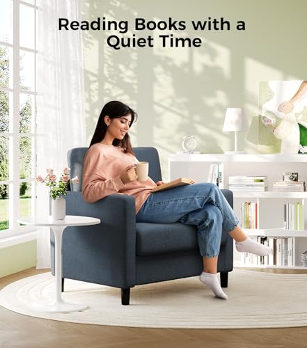 Welzona Sofa Accent Chair, 33" Reading Chair, Comfy Teddy Arm Chairs | Comfy Teddy Fabric, Tool-free Setup, Washable Covers, All-wood Couch Chairs for Living Room, Bedroom, Blue Grey - color: Blue Grey, size: Standard
