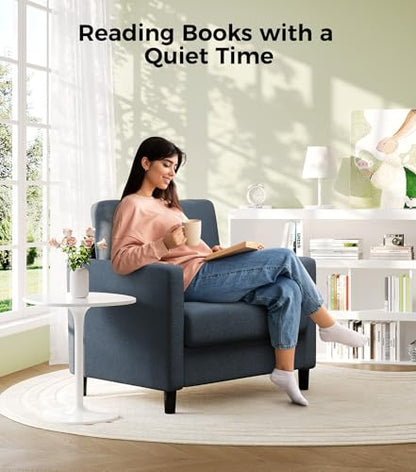 Welzona Sofa Accent Chair, 33" Reading Chair, Comfy Teddy Arm Chairs | Comfy Teddy Fabric, Tool-free Setup, Washable Covers, All-wood Couch Chairs for Living Room, Bedroom, Blue Grey - color: Blue Grey, size: Standard