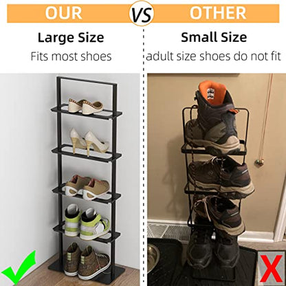 Metal Shoe Stand, 5 Tier Vertical Shoe Rack, Narrow Shoe Rack for Small Space Saving Shoe Tower Sturdy, Free Standing Shoe Racks for Entryway, Matte Black Shoe Organizer for Closet
