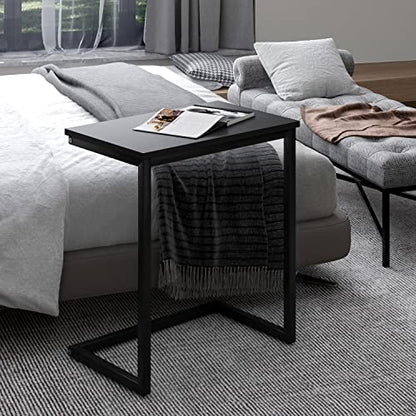 Sofa C Side End Table Wood Accent Couch Table Coffee Tray Snack Side Table Notebook Laptop Holder Over Bed Stand Reading Desk Black Color 22x14x27 Inch Space Saving for Living Room Bedroom - color: Black