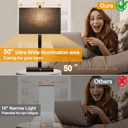 21" Touch Bedside lamps with 2 USB & AC Outlets, 3-Way Dimmable Bedside Table Lamps Set of 2 for Bedroom Living Room Office Reading, Black Shade Lamps for Night Stands, 2700K LED Bulbs Included - color: (2 Pack)Black Linen& Matte Black(Base)-2700K Bulbs I