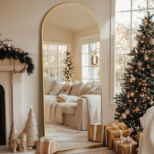 59"x19" Arched Full Length Mirror, Standing Floor Mirror, Gold | Aluminum Frame Full Body Mirror, HD Shatterproof Tempered Glass, Lean/Stand/Wall Mounted for Bedroom, Closet & Dressing Room - color: Gold, size: 59"L x 19"W