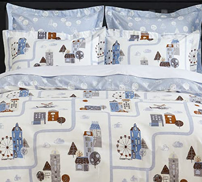 DAUAOTO Kids Duvet Cover Twin Size Set, Boys Cotton Bedding Road Map Landscape Pattern, 1 Zipper Closure 68x86 Cover + 1 Sham, Blue Town - color: Pattern 7#, size: 68"x86" Twin Cover + 1 Sham