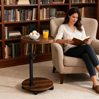 C Table End Table Adjustable Height, Couch Tables That slide under for Small Spaces, 360°Swivel TV Tray Table, C Shaped Side Tables Living Room and Bedroom for Sofa, Bed, Chair, Snack (Walnut Brown) - color: Walnut Brown