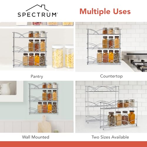 Spectrum 3 Tier Spice Rack Organizer Black Countertop Wire Shelf Spice Rack for Modern Kitchen Pantry Cabinet, Organize Spices with Three Tier Spice Shelf for Kitchen Storage with Wall Mount Option - size: 3-Tier