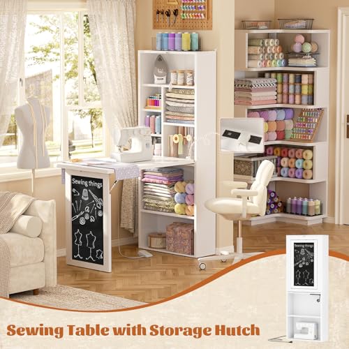 Small Folding Desk with Outlets, Fold-Out Murphy Desk Craft Table | Foldable Wall Mounted Desk Cabinet with Storage, Craft Cabinet with Fold Out Table, Multi-Function Desk for Small Spaces - color: White