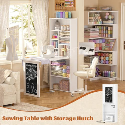 Small Folding Desk with Outlets, Fold-Out Murphy Desk Craft Table | Foldable Wall Mounted Desk Cabinet with Storage, Craft Cabinet with Fold Out Table, Multi-Function Desk for Small Spaces - color: White