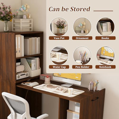 Foldable Office Desk, Fold Out Convertible Hidden Murphy Computer Desk with Storage Shelves, Multi-Function Folding Writing Table for for Small Spaces, Home Office (Walnut) - color: Walnut-a