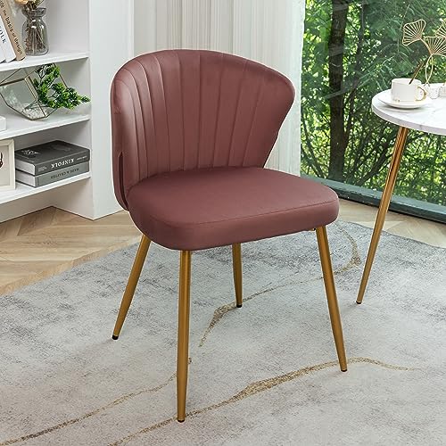 GDFStudio 30.71" Modern Velvet Accent Chair, Comfy Lounge Chair, Upholstered Side Chair with Channel Tufted Back, Gold Metal Legs, Armless Reading Chair for Living Room Bedroom Small Spaces, Rose - color: Rose + Polyester