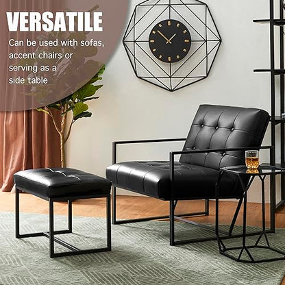 Glitzhome Ottoman Bench, Modern PU Leather Vanity Stools Chairs with Metal Frame, Makeup Stool Padded Foot Rest Stool for Living Room Vanity, Entryway, Bathroom, Black - color: Black