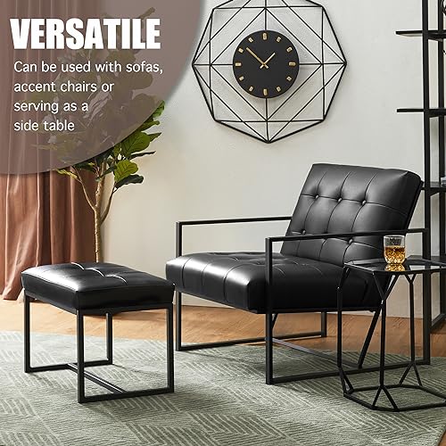 Glitzhome Ottoman Bench Pack of 2, Modern PU Leather Vanity Stools Chairs with Metal Frame, Makeup Stool Padded Foot Rest Stool for Living Room Vanity, Entryway, Bathroom, Black - color: Black, Pack of 2