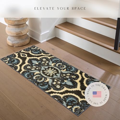 Maples Rugs Vivian Medallion Runner Rug - Made in USA - Washable, Non Slip, Indoor Carpet for Hallway, Kitchen, and Laundry Room, 1'8 x 4', Persian Blue - color: Persian Blue, size: 1'8" x 4' (Runner)