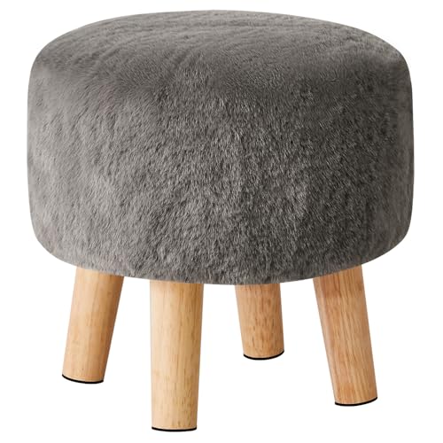 YMYNY Round Pouf Ottoman,12.6" Small Foot Stool,Dark Gray HBD035GR | Faux Fur, Wood Legs, Foot Rest for Couch, Modern Boho for Living Room Bedroom Office - color: Dark Gray