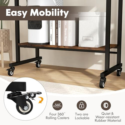 Tangkula Rolling Computer Desk Cart with Keyboard Tray, Mobile Portable Laptop PC Desk with CPU Stand & 3 Hooks for Sofa & Bed, Industrial Small Desk on Wheels for Small Spaces, Home Office Desk - color: Rustic Brown