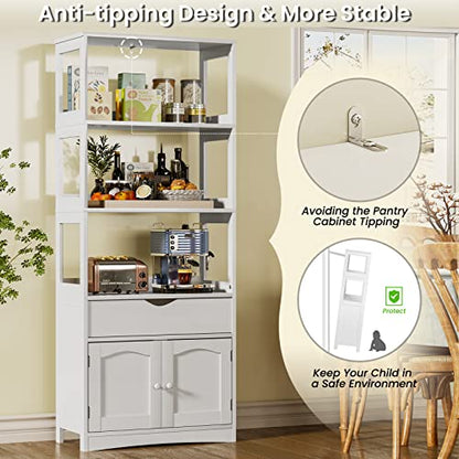 DICTAC Kitchen Pantry Storage Cabinets Freestanding Tall Bathroom Cabinet with Shelves and Drawer 64''H Sideboard Microwave Space Cupboard Organizer for Home Office,White, 23.62x13x64.06inch - size: 23.62x13x64.06inch