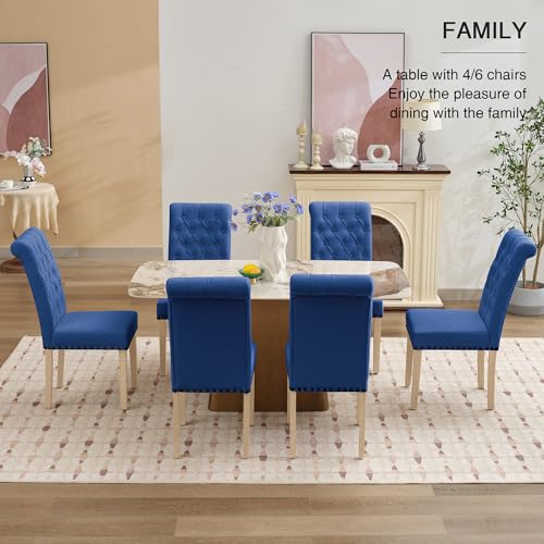 adochr Linen Dining Chairs Set of 4, Armless Parsons Chairs,Dark Blue | Wooden Legs & Tufted Buttons, Upholstered Dining Room Chair for Kitchen/Dining Room/Living Room - color: Dark Blue, size: 4PCS