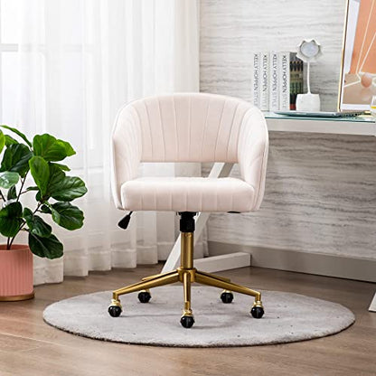 Vanity Chair Velvet Desk Chair with Gold Base for Living Room,Cream | Accent Armchair Upholstered Modern Tufted Chairs for Girls Women Ergonomic Study Seat Computer Task Stools for Bedroom - color: Cream