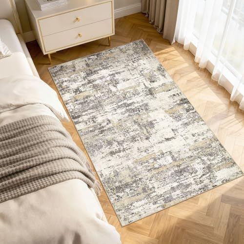 3x5 Runner Rug, Abstract Washable Hallway Rugs, Gold Brown | Modern Non-Slip Stain Resistant Soft Low Pile Carpet for Kitchen, Entryway, Bedroom, Bathroom Home Decor - color: Gold Brown, size: 3' x 5' (Rectangular)