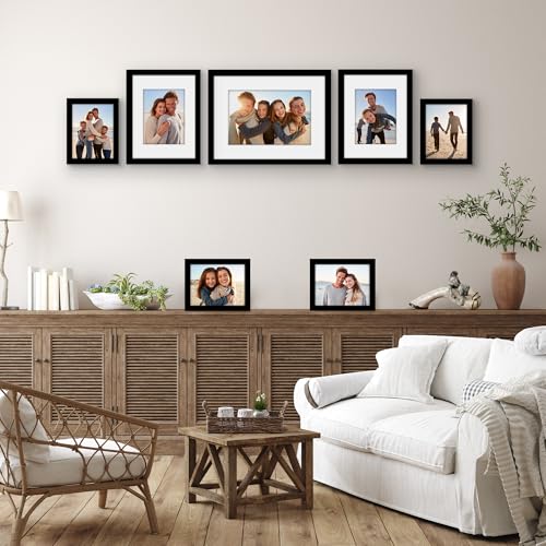 Americanflat Set of 7 Picture Frames with Shatter-Resistant Glass - Gallery Wall Frame Set with One 16x12, Two 9x12, and Four 6x8 Frames - Signature Collection - Black - color: Black, style: 7 Pack