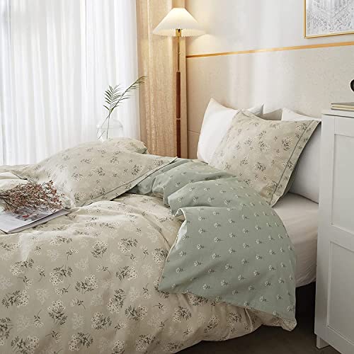 LifeTB Boho Floral Duvet Cover Twin Kids Girl Garden Style Bedding Sets 100% Cotton White Beige Sage Green Floral Branches Pattern Comforter Cover Lightweight Soft Chic Floral Bedding Collection - color: A3# Boho Floral Beige, size: Twin(68"x86")