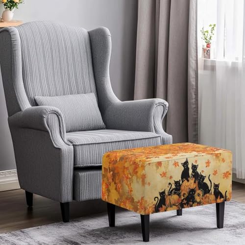 Black Cat Pumpkin Ottoman Cover Square Rectangle Ottoman Covers Thick Slipcover for Living Room,Washable Storage Footstool Furniture Protector for Dogs,Pets - color: Black Cat Pumpkin, size: Large