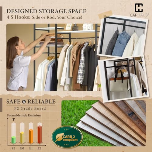 CAPHAUS 913lbs Capacity Heavy Duty Clothing Rack, 75" W Metal Garment Rack with Drawers Hanging Rods and Wood Shelves, Freestanding Closet Organizer, White Board - color: White, size: 75 Inch