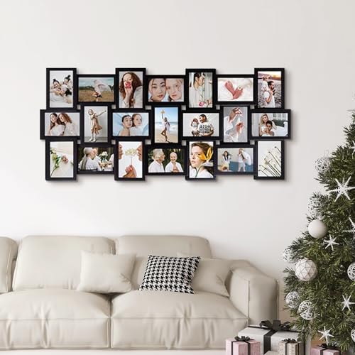 J.M.Deco Collage Picture Frames Wall Deacor, 21-Opening Large Family Picture Frame, Memory Photo Frames for Homie, Gallery Puzzle Collage Wall Hanging for 4x6, Black - color: Black * 21 Opening
