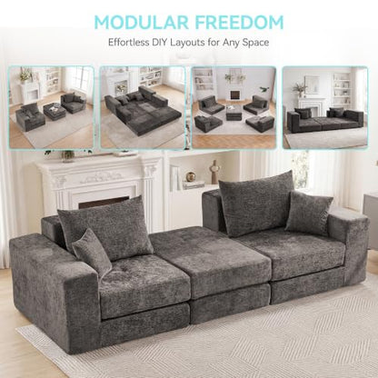 79" Boneless Cloud Loveseat Sofa, Modular Sectional Love Seat with Ottoman, Modern L-Shaped Tufted Convertible Sleeper Sofa Bed for Living Room & Small Spaces, No Assembly Required, Brown - color: Brown, size: 79.5" Tufted Boneless Loveseat