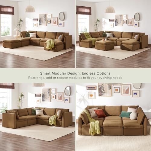 mopio Oversized Modular Sectional Sofa with Fully Removable Covers and Storage, Convertible U & L Shaped Sectionals, Modern Cloud Couch with Ottoman Chaise (Hazelnut Velvet, 7 Seats, U) - color: [Gen 2] Hazelnut Velvet, size: 7 Seats, U