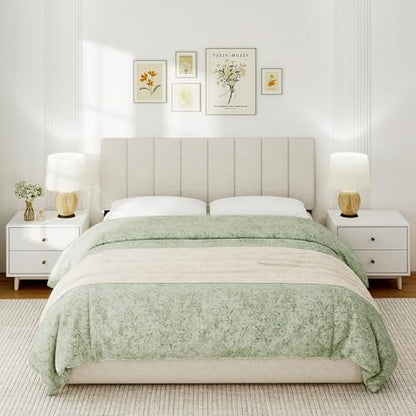 Queen Size Headboard Only, Height Adjustable Linen, Beige - color: Linen-beige, size: Queen/Full