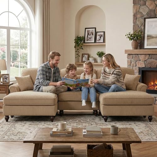 Modular Sectional Sofa Couch, Comfy Chenille Sofa with Removable Ruffled Skirt, Flared Armrests, Sturdy Legs, Convertible Sectional for Living Room, Bedroom, Apartment (Coffee) - color: Coffee, size: 107.1 Inch U