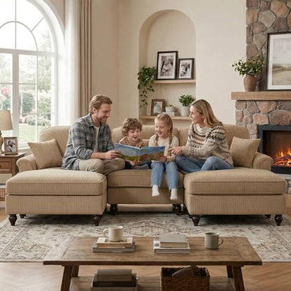 Modular Sectional Sofa Couch, Comfy Chenille Sofa with Removable Ruffled Skirt, Flared Armrests, Sturdy Legs, Convertible Sectional for Living Room, Bedroom, Apartment (Coffee) - color: Coffee, size: 107.1 Inch U