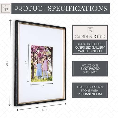 Gallery Wall Frame Set, 8 Piece, 16x20 and 16x16 Inch Matted Frames, Black and Silver - color: Black