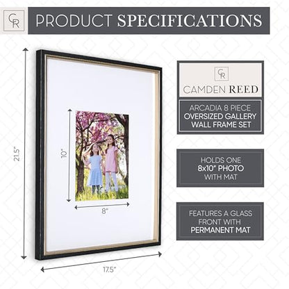 Gallery Wall Frame Set, 8 Piece, 16x20 and 16x16 Inch Matted Frames, Black and Silver - color: Black