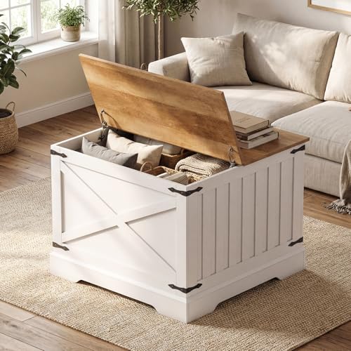 Giantex Farmhouse Lift Top Coffee Table, 31.5" Square Wood Center Table with Large Hidden Storage Compartment & Hinged Lift Top, Accent Cocktail Tea Table, Rustic Living Room Tables (Oak) - color: Oak