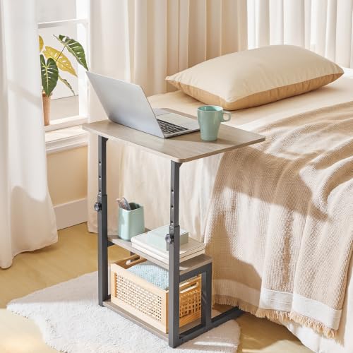 HOOBRO C Shaped End Table, 3-Tier Adjustable Height End Table | Couch Sofa Table, 20.5" Large Surface Side Table with Storage Shelves, Laptop Desk, Small Spaces, Living Room, Home Office