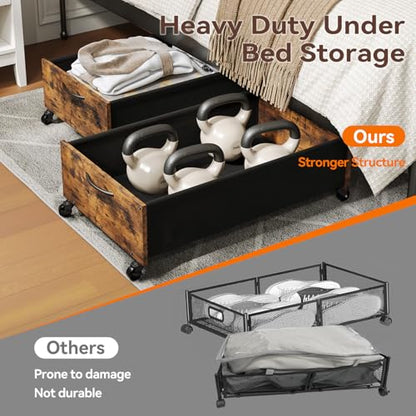FOUCSSOMEI Under Bed Storage with Wheels, Under Bed Storage Drawers on Wheels, Metal Frame Under Bed Shoe Storage, Space-Saving for Bedroom Closet Organization - size: Bigger Size